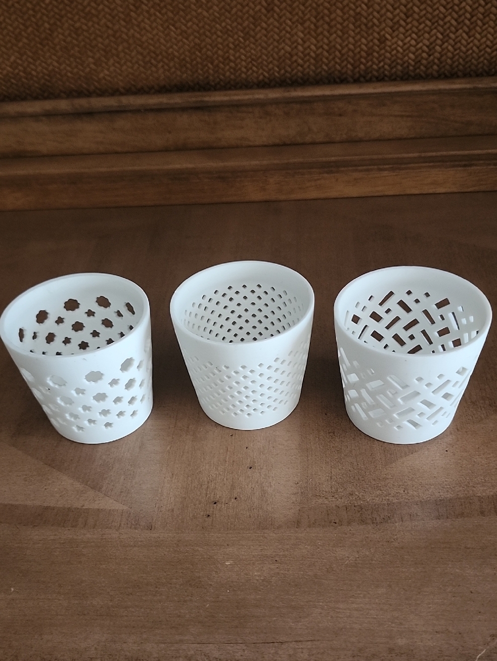 Boho Shabby Chic White Eyelet Ceramic Votive Trio